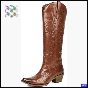 Knee High Cowboy Boots Embroidered Western Snip Toe Elegant Chic Fashion